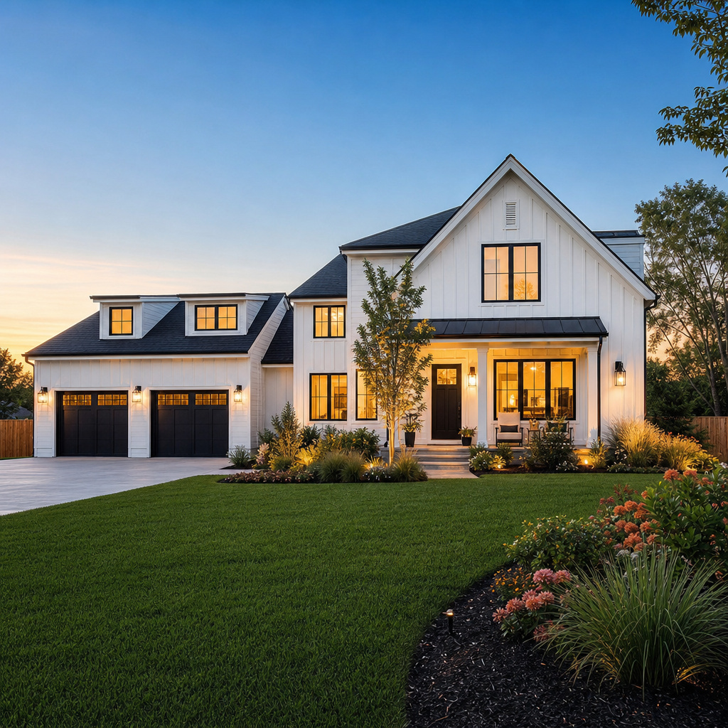 Newly built premium residential home in the Triangle, NC at dusk